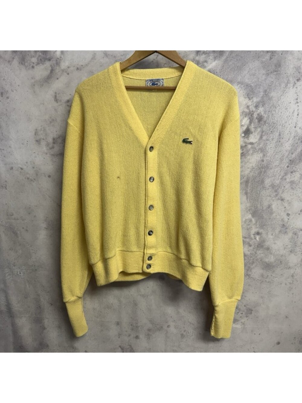Vintage IZOD Lacoste Cardigan Sweater Mens Medium Yellow Knit 90s Golf